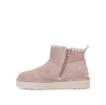 Bottines roses en cuir velours