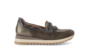 Mocassins verts en cuirs combinés
