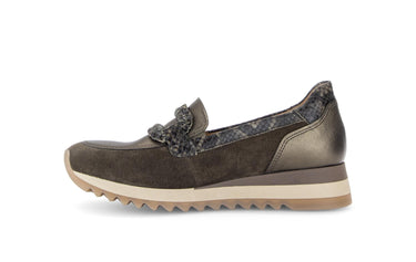 Mocassins verts en cuirs combinés