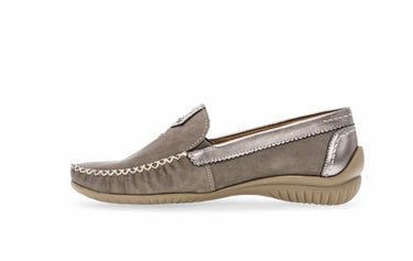 Mocassins taupe/argent en cuir